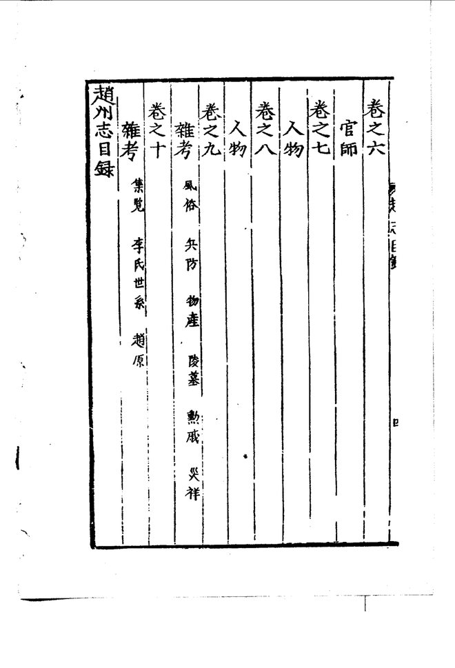隆庆赵州志 目录页影印