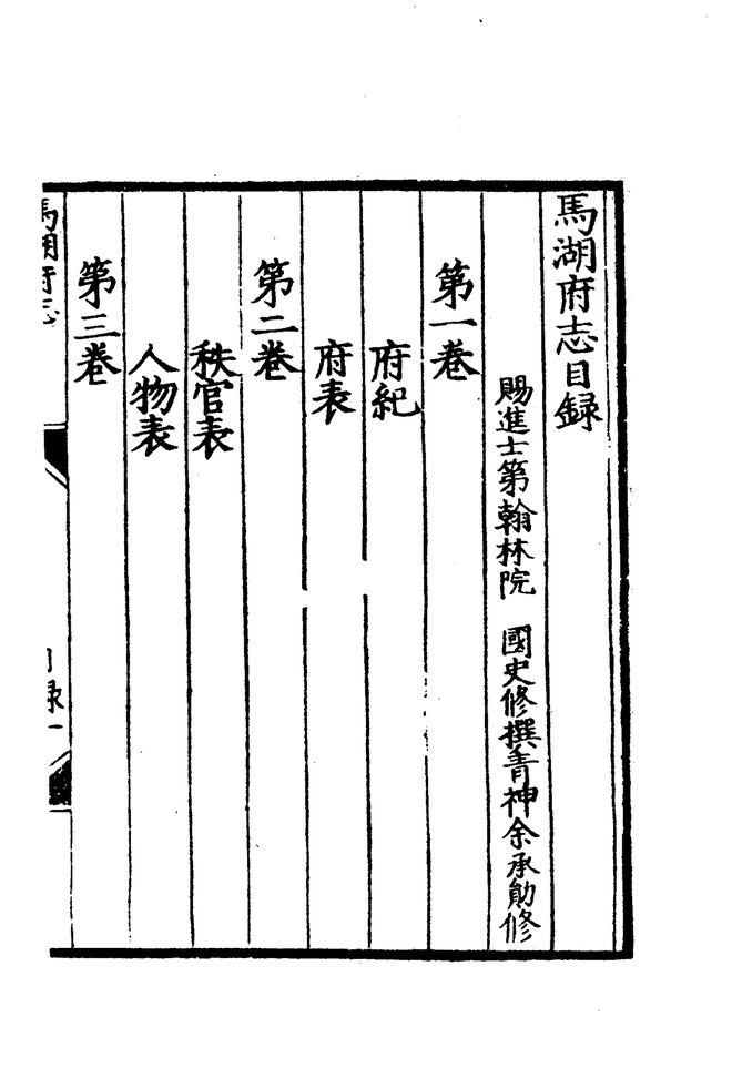 嘉靖马湖府志 目录页影印