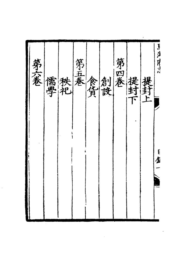 嘉靖马湖府志 目录页影印