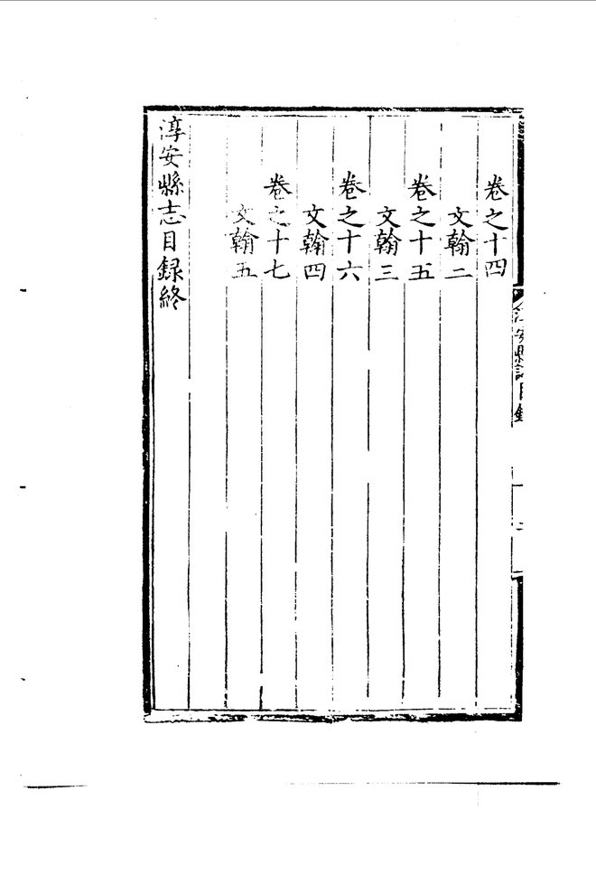 嘉靖淳安县志 目录页影印