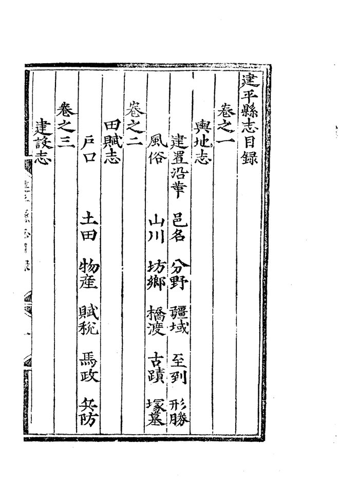 嘉靖建平县志 目录页影印