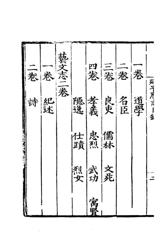 嘉靖延平府志 目录页影印