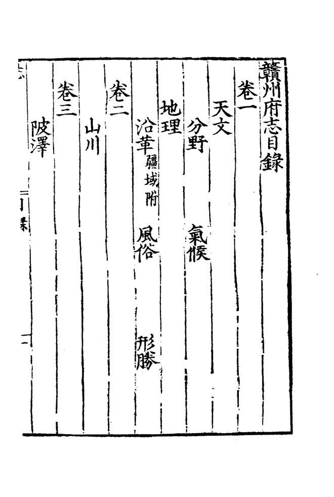 嘉靖赣州府志 目录页影印