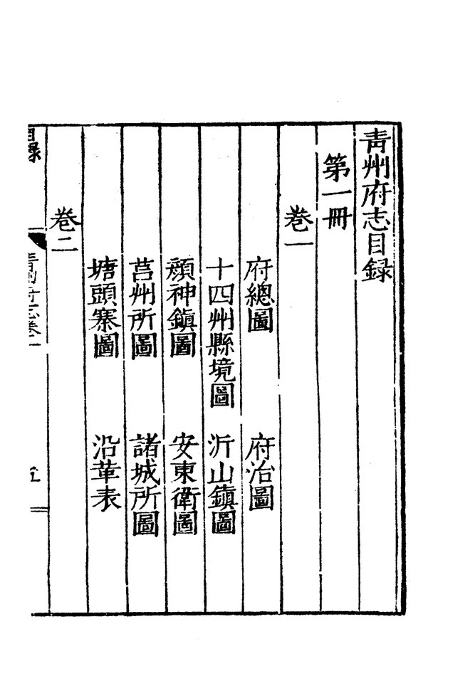 嘉靖青州府志 目录页影印