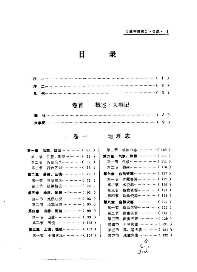 昌宁县志 目录页影印