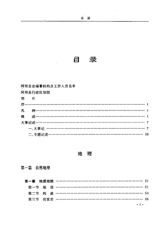 阿坝县志 目录页影印