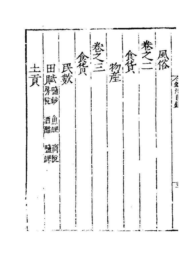 嘉靖钦州志 目录页影印