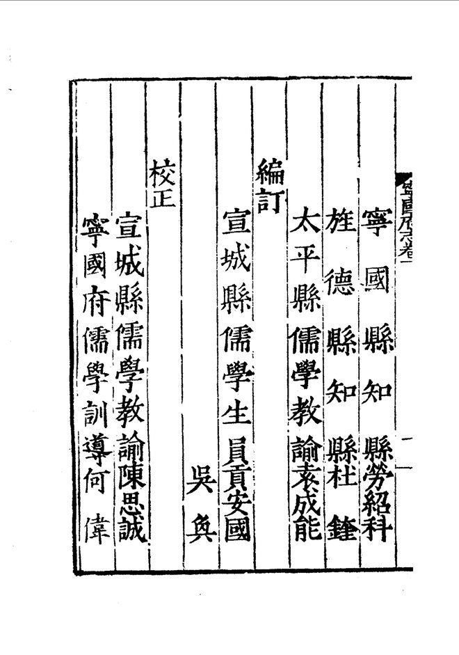 嘉靖宁国府志 目录页影印