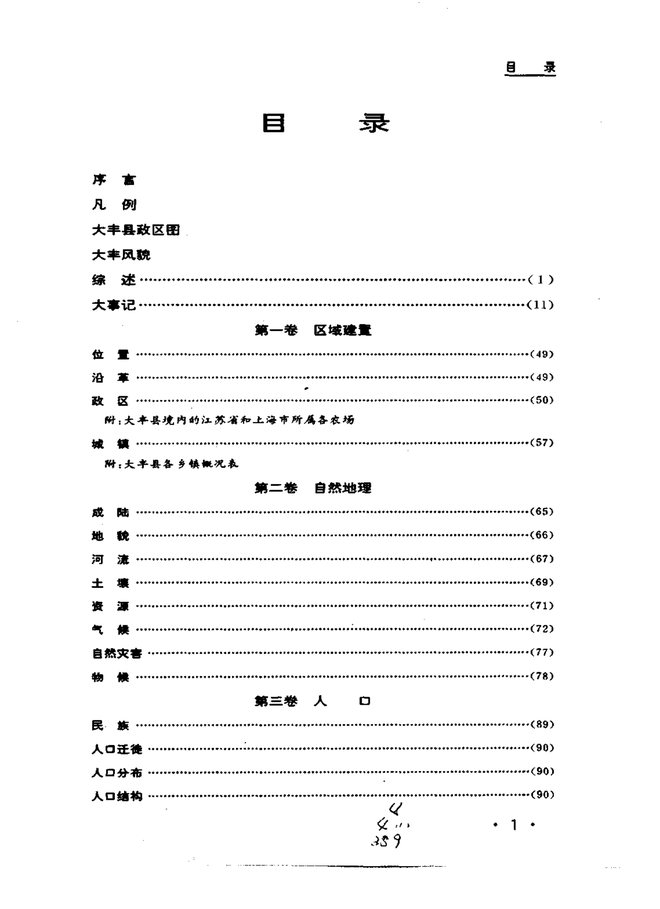 大丰县志 目录页影印