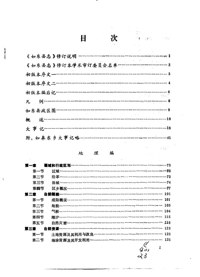 如东县志 目录页影印
