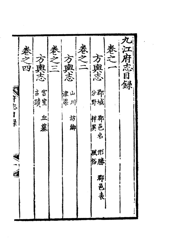 嘉靖九江府志 目录页影印
