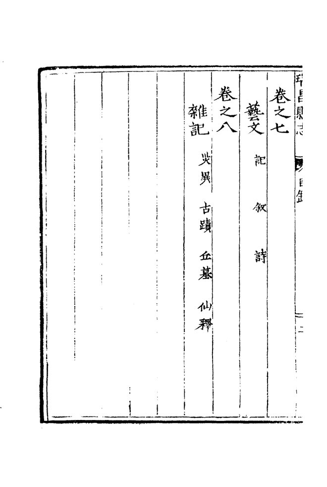 隆庆瑞昌县志 目录页影印