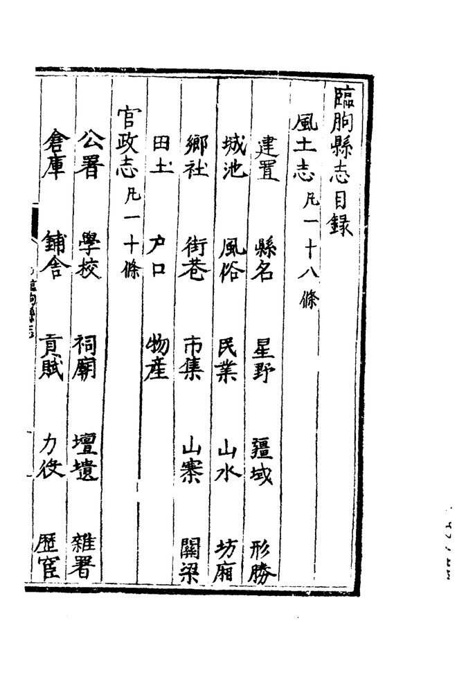 嘉靖临朐县志 目录页影印
