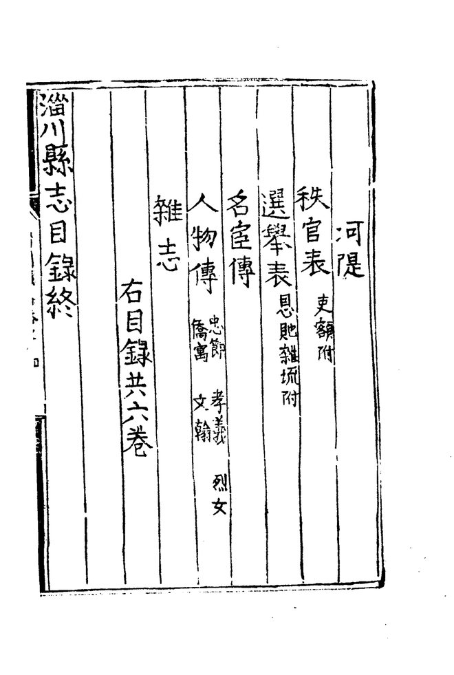 嘉靖淄川县志 目录页影印