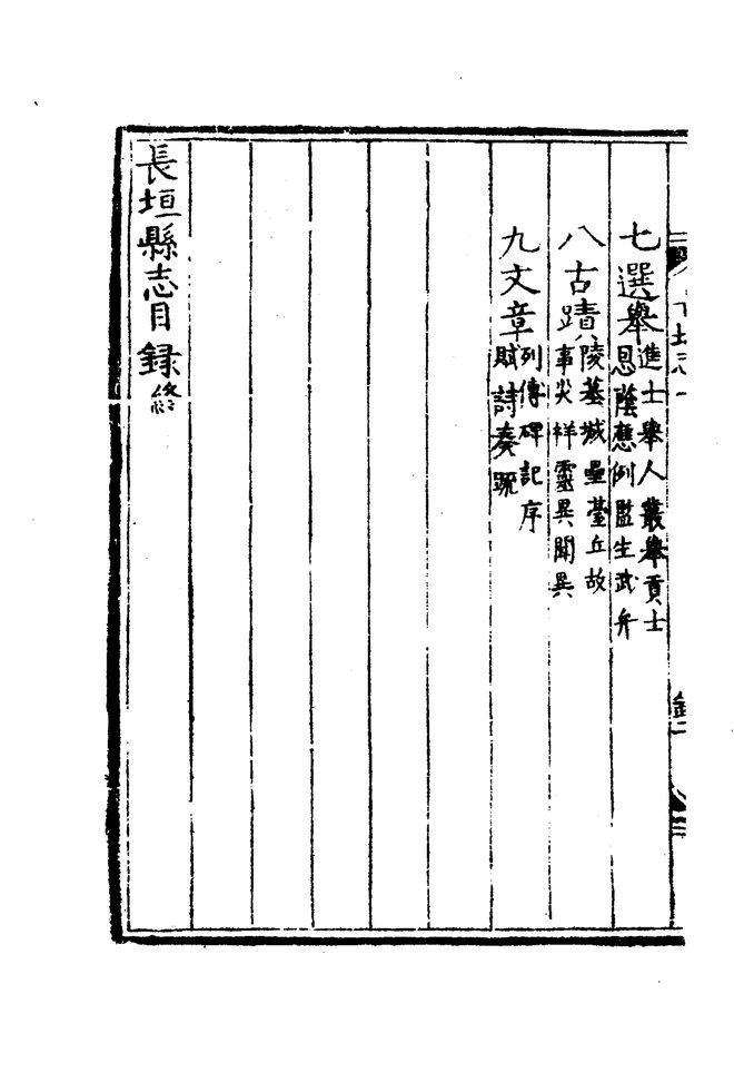 嘉靖长垣县志 目录页影印