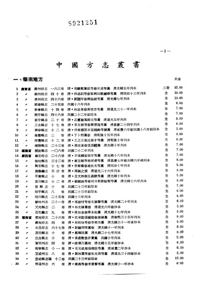 预旺县志 目录页影印